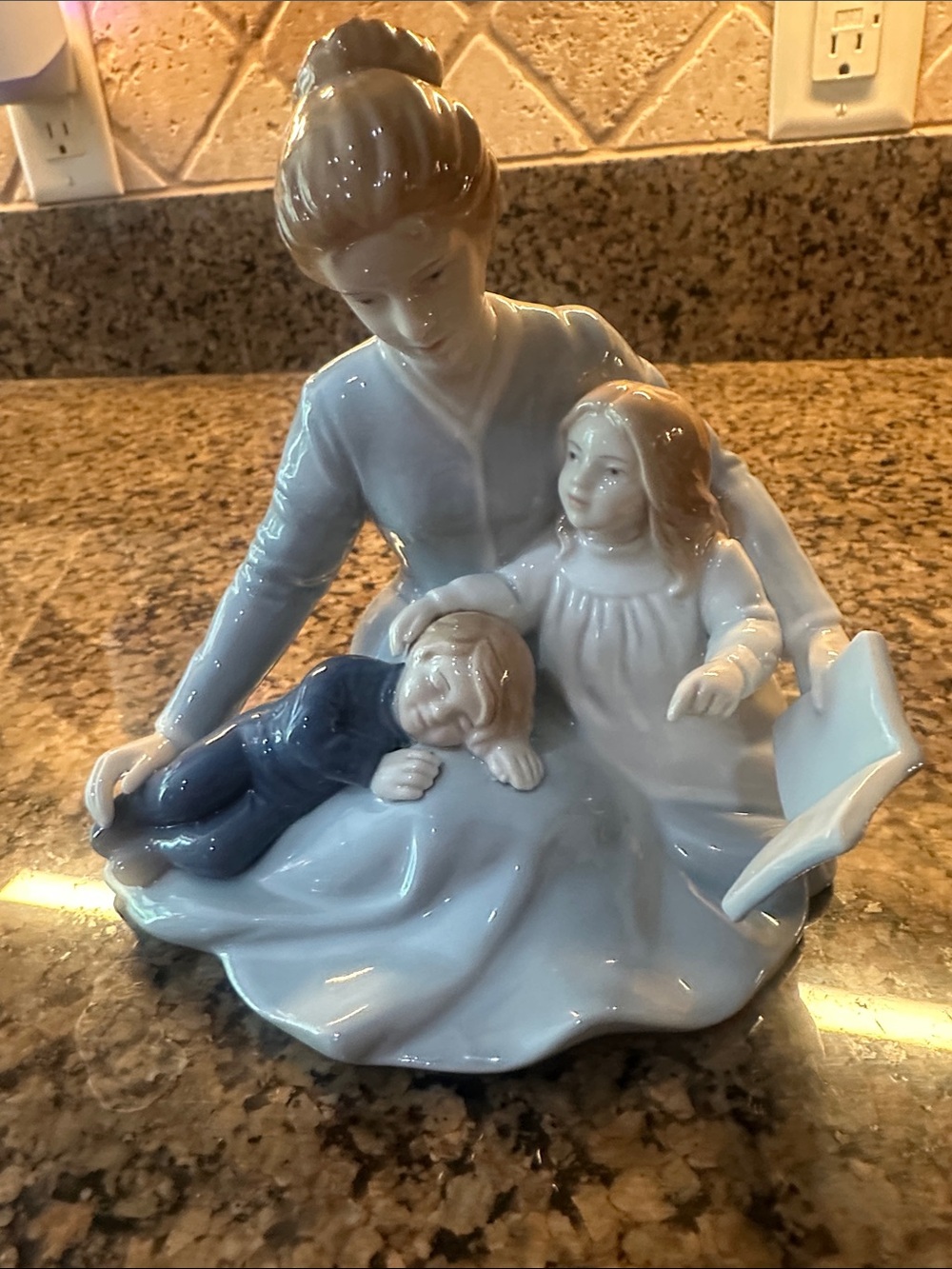 Avon White Porcelain 'A Mother's Touch' Figurine Base with Blue Stamp